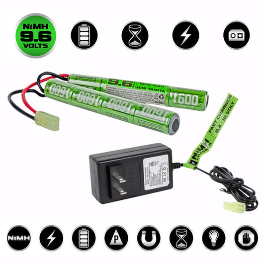 NiMh Power Kit - 9.6V 1600mAh Split Airsoft Battery & 1A Smart Charger (USA) - Jefe's Airsoft SolutionsbatterychargerMAP