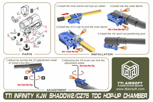 TTI AIRSOFT Infinity KJW SHADOW2 / CZ75 One Piece Full CNC TDC Hop Up Chamber
