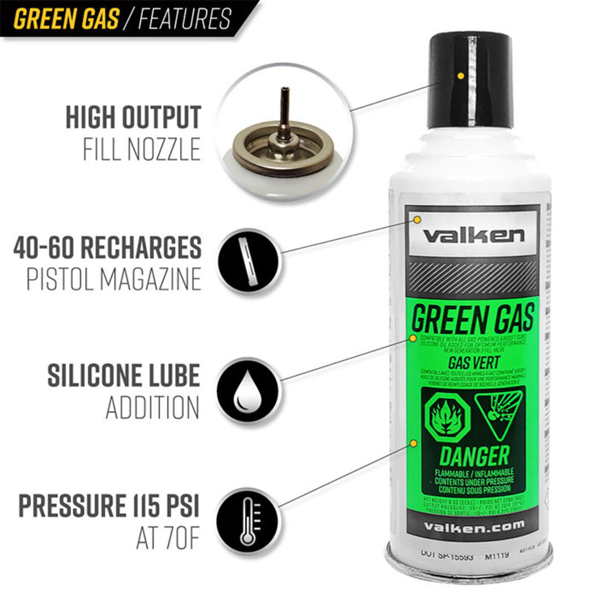 Gas verde Valken de 8 oz