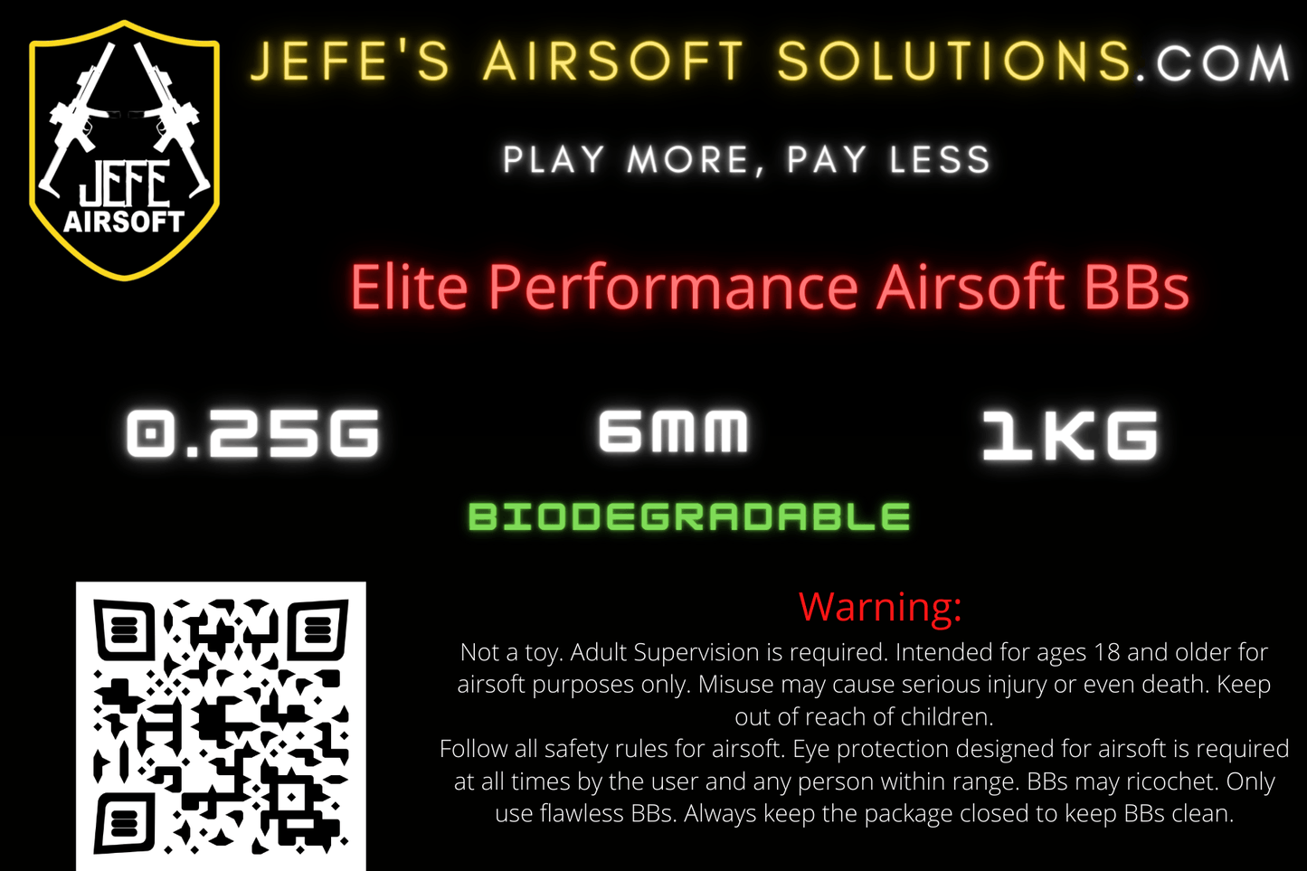 Elite Airsoft BBs Biodegradable - 0.25g 1kg - Jefe's Airsoft Solutionsbbslabor daysubscription